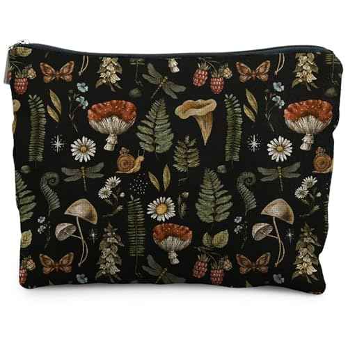 Dark Forest Cottagecore Mushroom Makeup Bag - Forest Cosmetic Bag for Gifts, Mushroom Lovers