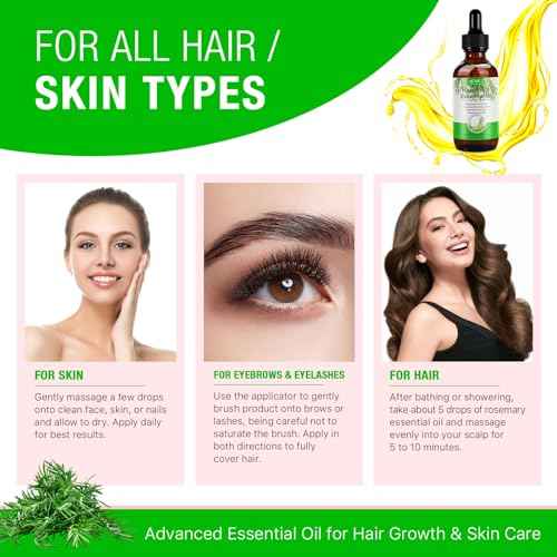 Rosemary Oil for Hair Growth 2.02 Fl Oz with Scalp Massager, Pure Rosemary Essential Oil for Eyelashs, Eyebrows, Face, Skin Care, Body Massage, Nourishes The Scalp, Improve Blood Circulation