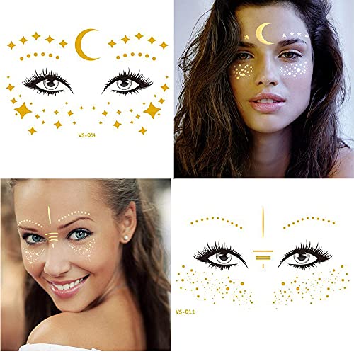 14 Sheets Gold Metallic Face Temporary Tattoos