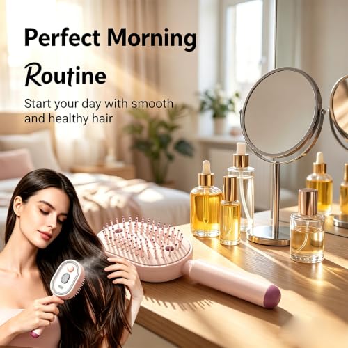 Electric Spray Hair Brush with Air Cushion, 3-in-1 Massage & Anti-Static Dryer (Rechargeable) Pink