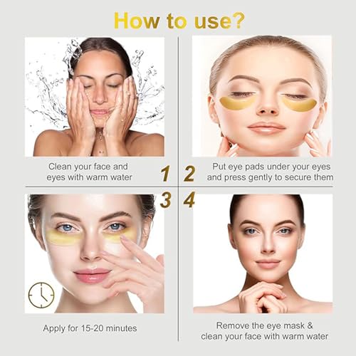 Under Eye Patches, Eye Mask, Eye Patches for Puffy Eyes and Dark Circles Reduce Eye Bags Fine Lines Smooth Wrinkle, Anti-Aging,Hydrating, 24K Gold Eye Skin care Pads with Collagen (60PCS) Black