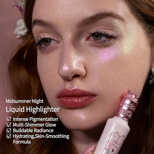 Flower Knows Midsummer Fairytales Liquid Highlighter(Multichrome),Highlighter Makeup,Pearlescent Face & Body Illuminator,Blendable & Long-lasting face Highlighter for All Skin Tones(04 Fairy Whisper)