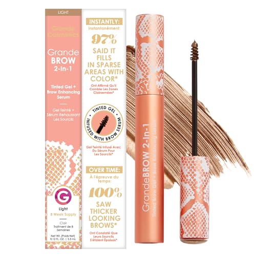 Grande Cosmetics GrandeBROW 2-in-1 Tinted Brow Gel + Brow Enhancing Serum for Thicker & Darker-Looking Eyebrows, Shape & Fill Brows, Long Wear, with Castor Oil & Mini Fibers