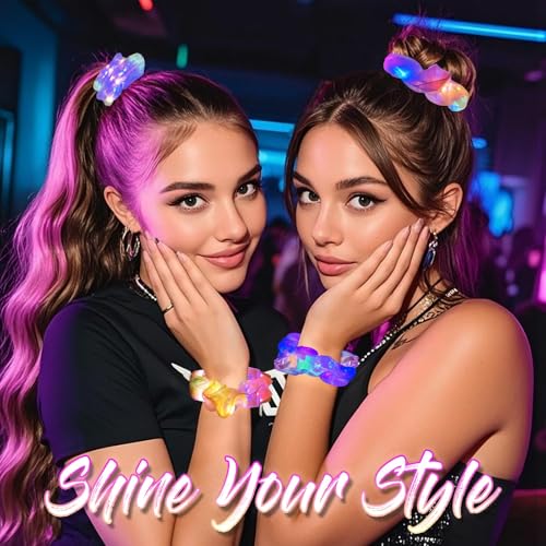 LED Light Up Hair Scrunchies 6 Pack - 3 Modes Glow