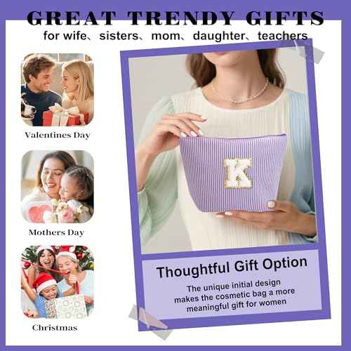 Travel Makeup Bag Set - Travel Essentials, Initial Make up Cosmetic Bag Makeup Pouch Travel Toiletry Bag | Cute Purple Stuff Birthday Gifts for Women Mom Daughter, Purple Letter A