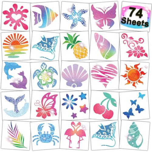 CHARLENT Glitter Temporary Tattoos - 74 Summer Party Sheets
