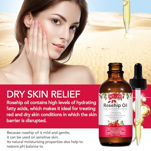 2 Pack Rosehip Oil for Face,100% Pure Organic Rosehip Seed Oil Cold Pressed Moisturizer for Hair, Skin & Nails 4 fl.oz