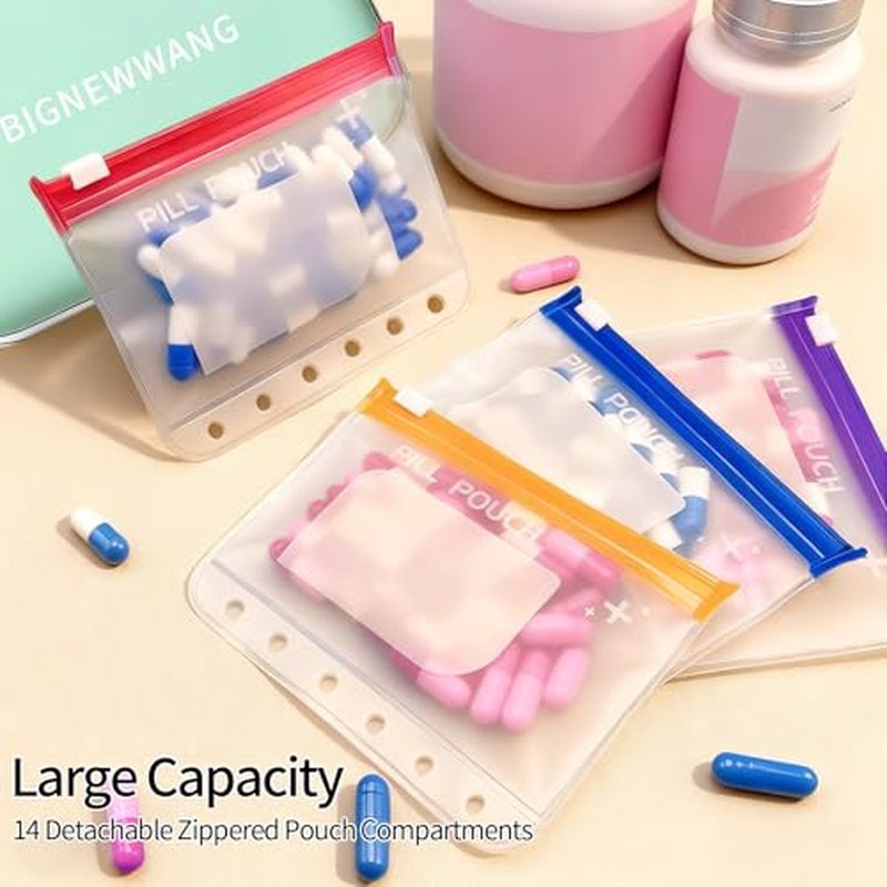 Extra Large Weekly Pill Organizer with 14 Coded Pouches