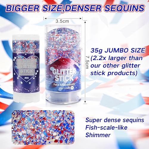 4th of July Red White Blue Glitter Stick – Chunky Holographic Face & Body
