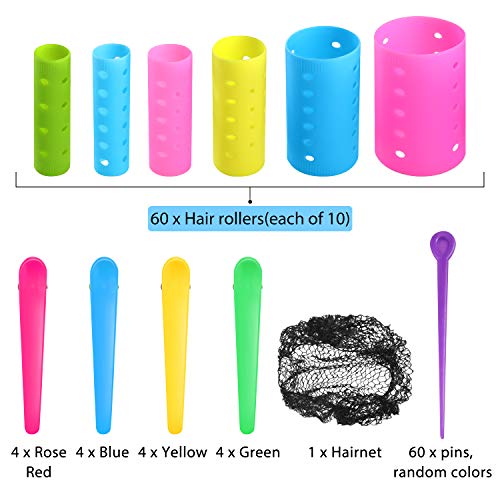60-Piece Hair Rollers Set with Clips & Pins – 6 Sizes