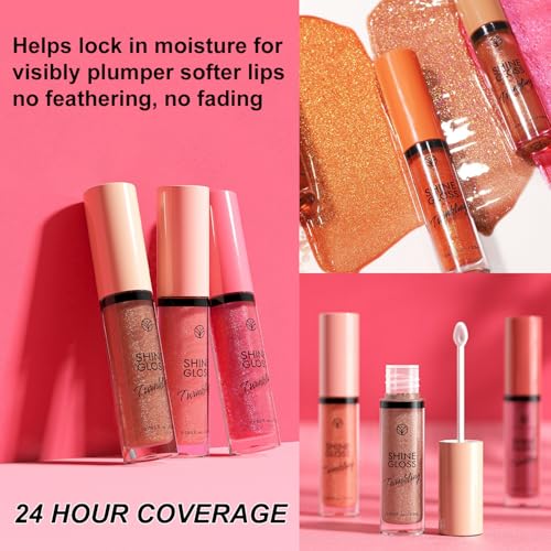 Brown Shimmer Plumping Lip Gloss with Glitter - Non Sticky