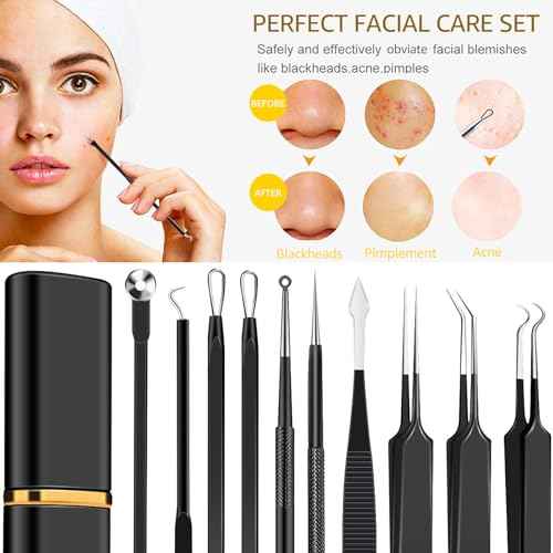 40pcs Pimple Popper Tool Kit Stainless Steel Blackhead Remover Tool Comedones Extractor for Forehead Facial Nose Lightweight Acne Needle Tool with Metal Case for Travel Home Use