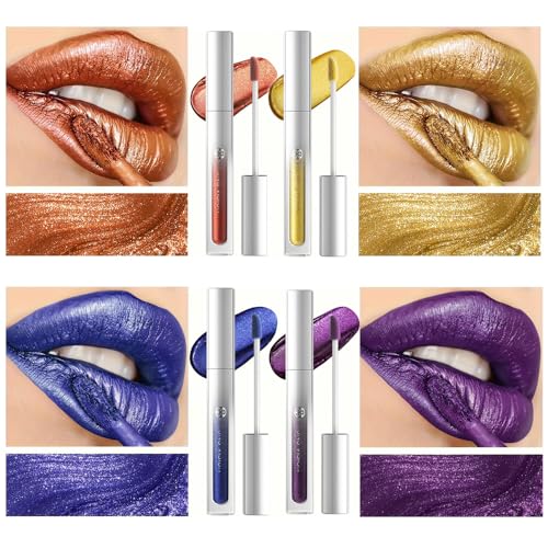 YOUNG VISION 8pc Metallic Lip Gloss Set - Waterproof Liquid Lipstick