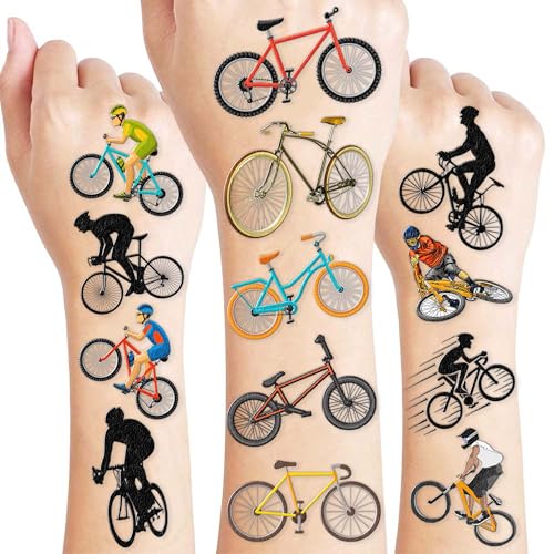 96PCS Cool Bike Bicycle Temporary Tattoos Birthday Party Decorations Favors Supplies Decor Extreme Mountain Dirt Biking BMX Sports Stickers Gifts For Kids Adults Boys Girls School Prizes Carnival