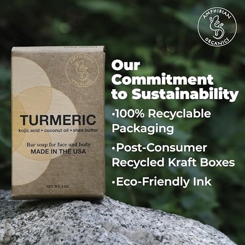 Turmeric Soap - with Kojic Acid, Coconut Oil, Shea Butter, Organic & Natural Ingredients, Vegan, For All Skin Types, Made in USA
