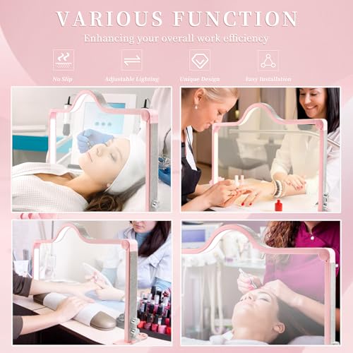 Half Moon Light for Nail Desk, 34.5In Foldable Professional Led Light, 3000-6000K Dimmable Nail Tech Lamp for Manicure, Lash Eyelash Extension, Tattoo, Eyebrows (Pink)