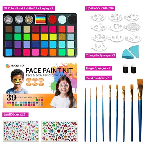 39 Color Face Painting Kit with Fluorescent Paint & Brushes