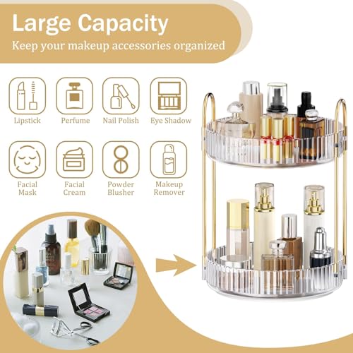 MOKANI 360° Rotating Makeup Organizer for Vanity, 2 Tier, Clear B-Clear Variant