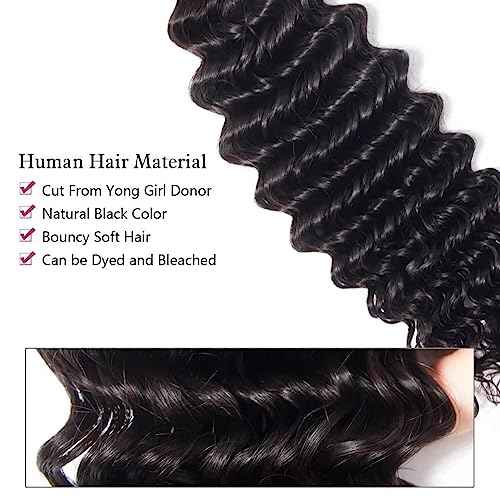 Deep Wave Human Hair Bundles 12A Brazilian Virgin Human Hair Bundles 24 26 28 Inch Wet and Wavy Curly Bundles Human Hair Extensions for Black Women Natural Color