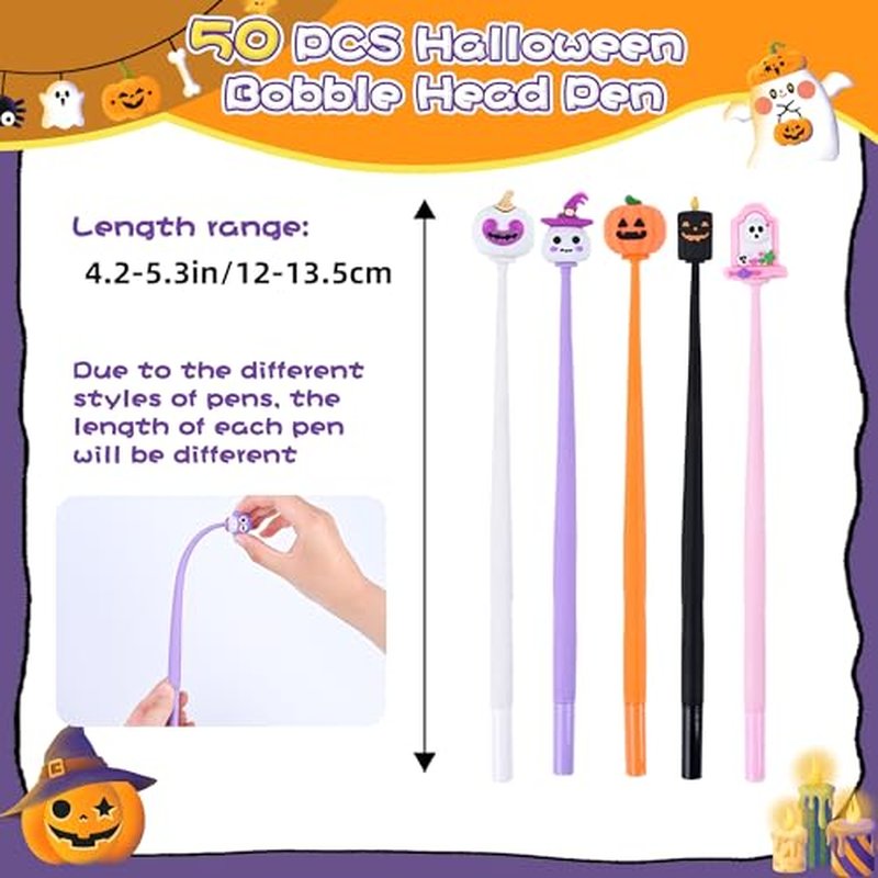 LiYiQ 50 PCS Halloween Bobblehead Pens - Pumpkin Skull Ghost