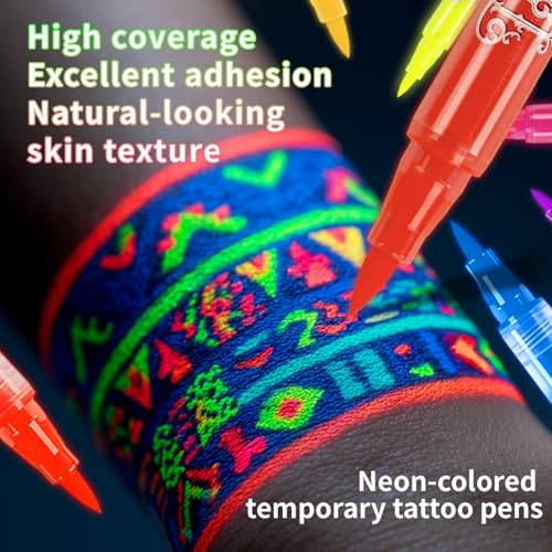 Fluorescent Body Paint Markers, 12 Colors Glow in UV Light with 6 Stencils