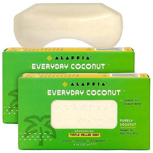 Alaffia EveryDay Coconut Soap Bar - Body Soap, Natural Coconut Oil, Shea Butter & Aromatic Plant Extracts, Ergonomic Bar Soap, Purely Coconut Scent, 8 Oz Ea (Pack of 2)