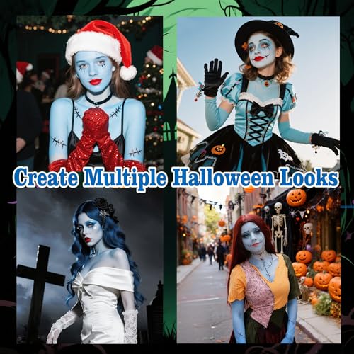 Sally Costume Makeup Kit - Light Blue Face Paint, Red Lipstick & Eyeliner