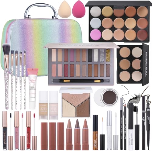 Pomcral 20 Color Makeup Kit for Women Teens Girls with Eyeshadow, Foundation, Lipstick & Brushes