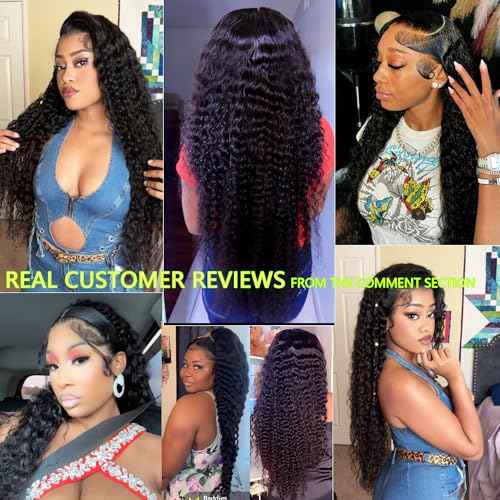 Dianthe 34 Inch 13x6 Deep Wave Lace Front Wigs Human Hair HD Lace frontal Curly Human Hair Wig for Black Women 180% Density Wet and Wavy Glueless Wigs Human hair Pre Plucked with Baby Hair