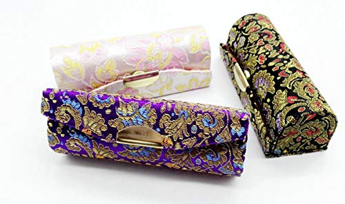 Lipstick Case with Mirror - 12 Pack Floral Brocade Holders