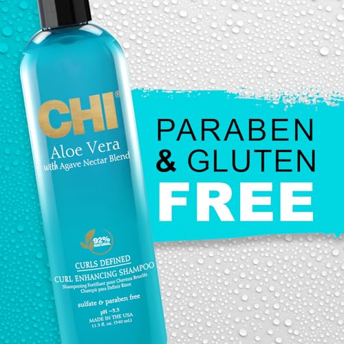 CHI Aloe Vera Curl Enhancing Shampoo, Gently Cleanses & Increases Moisture For Curly Hair, Sulfate, Paraben, & Cruelty-Free, 11.5 Oz