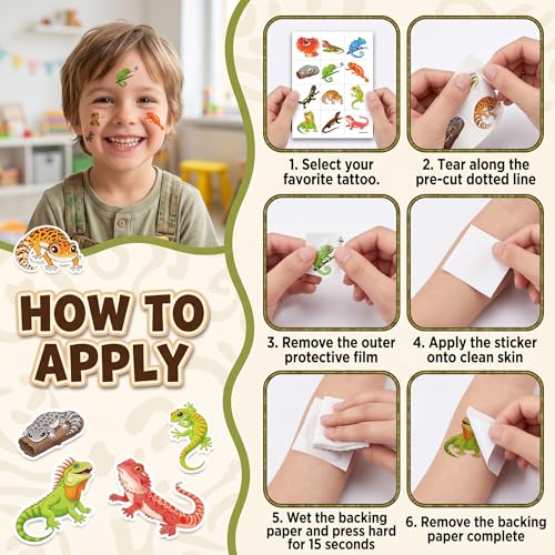 96 Lizard Temporary Tattoos for Kids - Waterproof Party Favors