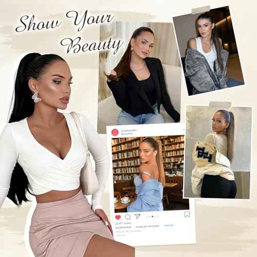 FESHFEN Claw Ponytail Extensions - Long Straight Ponytails for Women Hairpieces Synthetic Hair Pony Tails Extension Clip in Hairpiece, 25 inch Honey Blonde Mixed Light Brown