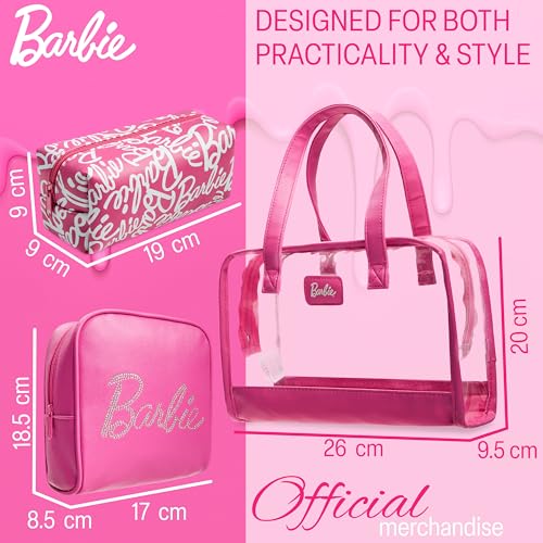 Barbie Toiletry Bags Set of 3, Zipped Wash Bag and Cosmetic Bag Holiday Essentials - Gifts for Her