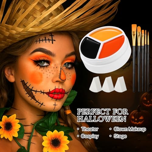 Black Orange Yellow Face Paint Kit - 10pc Halloween Makeup Set