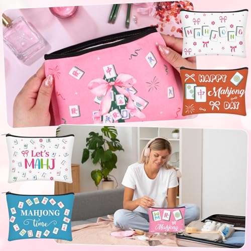 12 Pcs Mahjong Makeup Bags Set with Zipper - Travel Toiletry & Cosmetic Organizer for Women