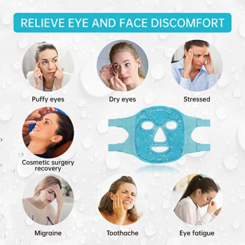 ZN?CUET?D Bundle of Gel Beads Ice Face Mask for Headaches, Puffy Eyes, Redness, Migraines and Ankle Ice Pack Wrap Compression Sleeve for Injuries Foot Swelling