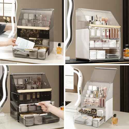 DASITON Dustproof MultiLayer Makeup Brush holder Organizer,Makeup Brush Holder,Makeup Organizers,Large Capacity Desktop Storage Box with Drawer,for Beauty Products...£¨Clear