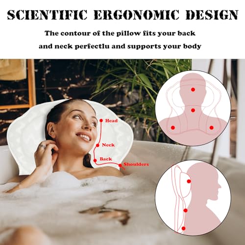 Bath Pillow Spa Bathtub Ergonomic for Tub, Neck, Head, Shoulder Pillows Support Cushion Headrest,Strong Grip Suction Cups Soaking and Luxury Soft 4D Mesh