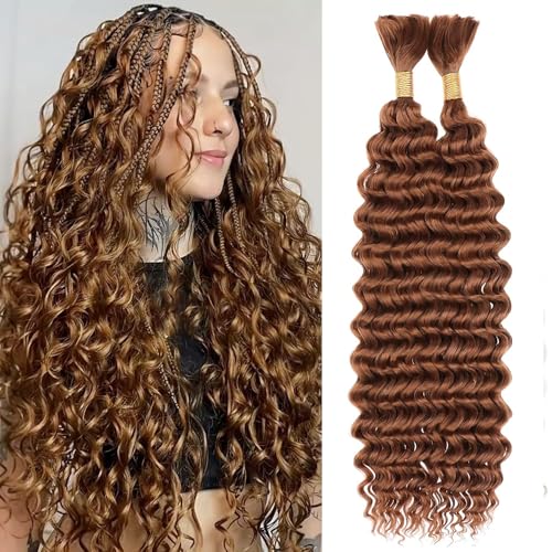 #30 Light Brown Deep Wave Human Hair Braiding Bundles - 20 Inch