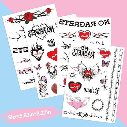 Temporary Fake Tattoos Y2K Accessories for Adult Women, Tramp Stamp White Trash Bachelorette No Ragrets Tattoo, White Trailer Trash Attire Women Party Decorations 4 Sheets
