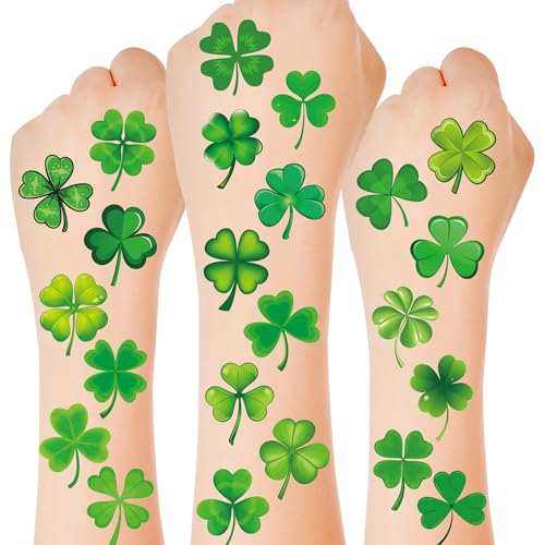 100 PCS St Patricks Day Tattoos, 4 Sheets Green Four Leaf Clover St Patricks Day Tattoos, Waterproof St Patricks Day Temporary Tattoos for St Patricks Day Accessories Favors
