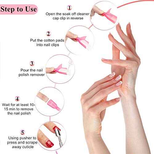 Nail Polish Gel Remover Tools Kit, Soak Off Cap Clip 10pcs, Dispenser Bottle, 600PCS Cotton Pads Handle Brushes Finger Separators(Black-Set)