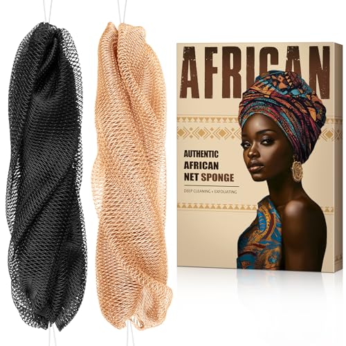 African Net Sponge Back Scrubber Exfoliator, 2-Pack