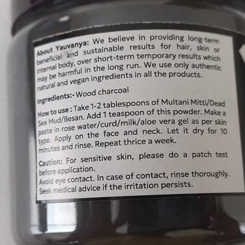 Yauvanya Activated Charcoal Powder, 75 gms, Face Mask, Skin Detox, Vegan
