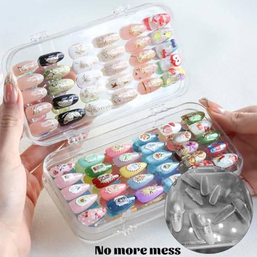Fcozpjk Press On Nail Organizer Case - Tri-Fold Clear Acrylic Storage