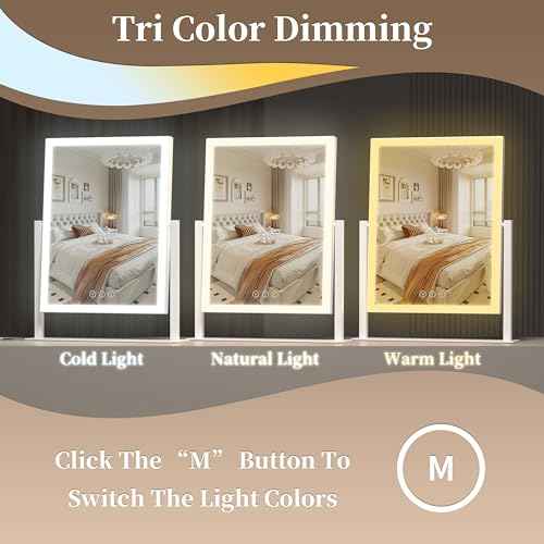 16.9"x 14"Lighted Makeup Mirror,Vanity Mirror with Lights,Three Color Lighting Modes, and 10X Magnification Mirror, Smart Touch Control, 360¡ÆRotation White
