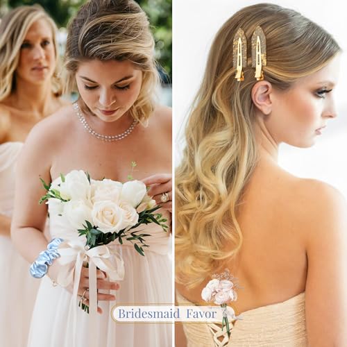 Blue Silk Satin Hair Accessories Set for Bridesmaids & Bridal Shower - 12 pcs