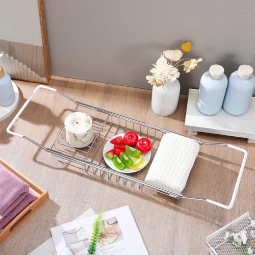 Expandable Stainless Steel Bathtub Caddy Tray with Non-Slip Grips