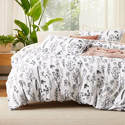 Bedsure Twin/Twin XL Comforter Set Dorm Bedding - White Comforter, Floral Twin/Twin Extra Long Bedding Comforter Set, 2 Pieces, 1 Reversible Botanical Flowers Comforter and 1 Pillow Sham